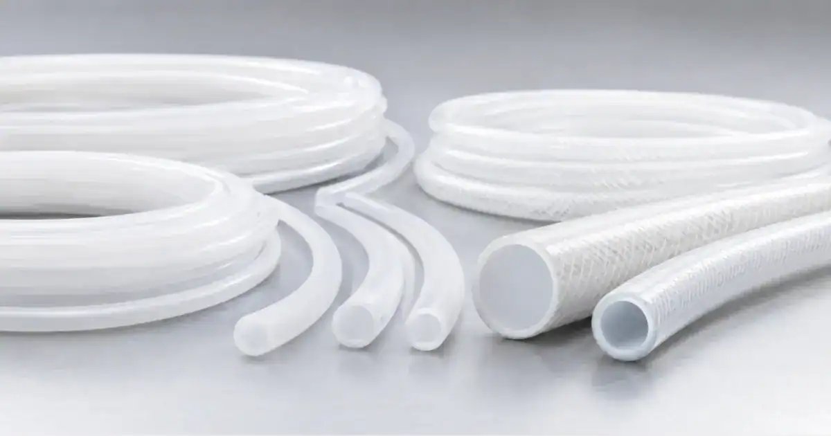 Custom white flexible PTFE tubing chemical hose exhibiting high pressure and chemical resistance properties